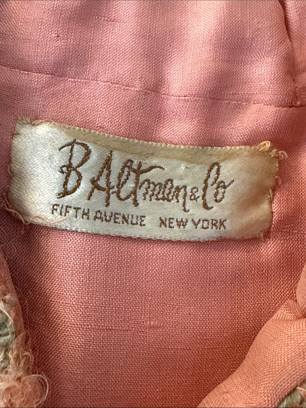 B. Altman & Co Salmon & Green Tweed Suit, blazer skirt ca. 1966 - Picture 13 of 14